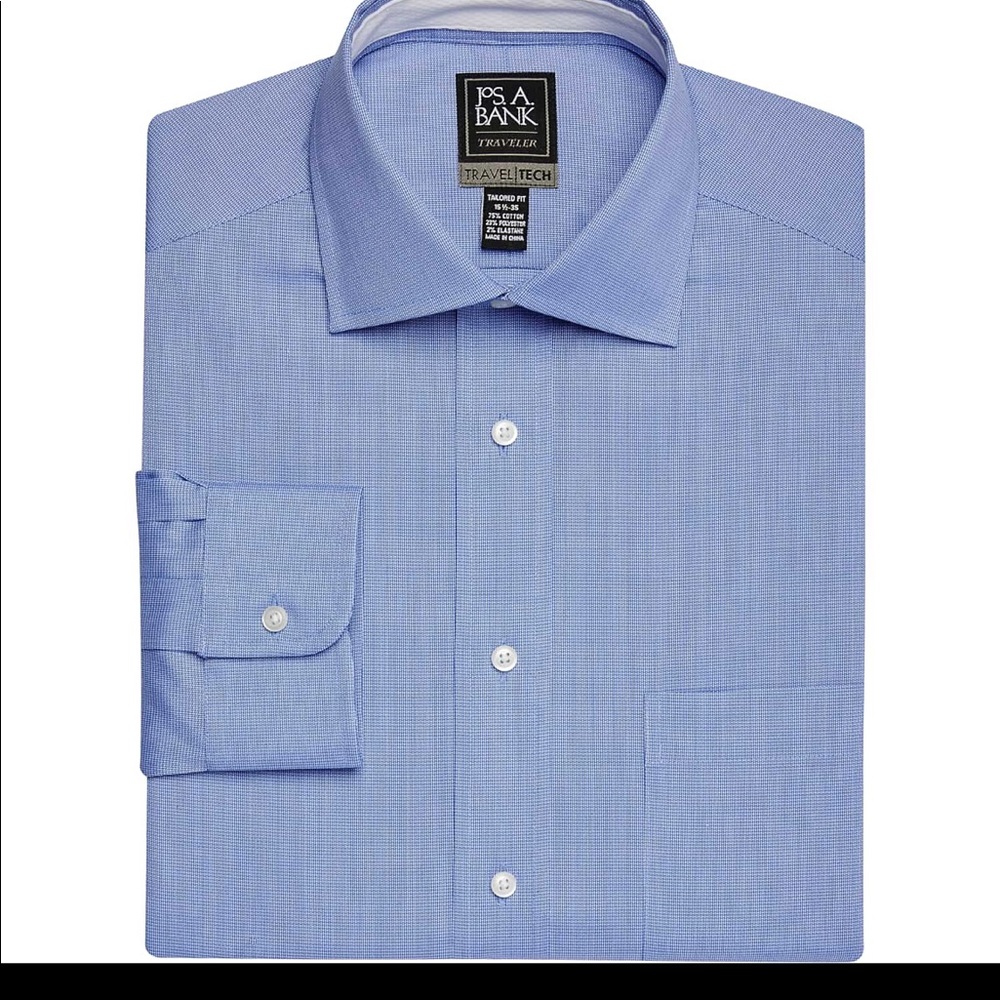 Jos A Bank Traveler Travel Tech Tailored Fit Spread Collar Micro Weave shirt